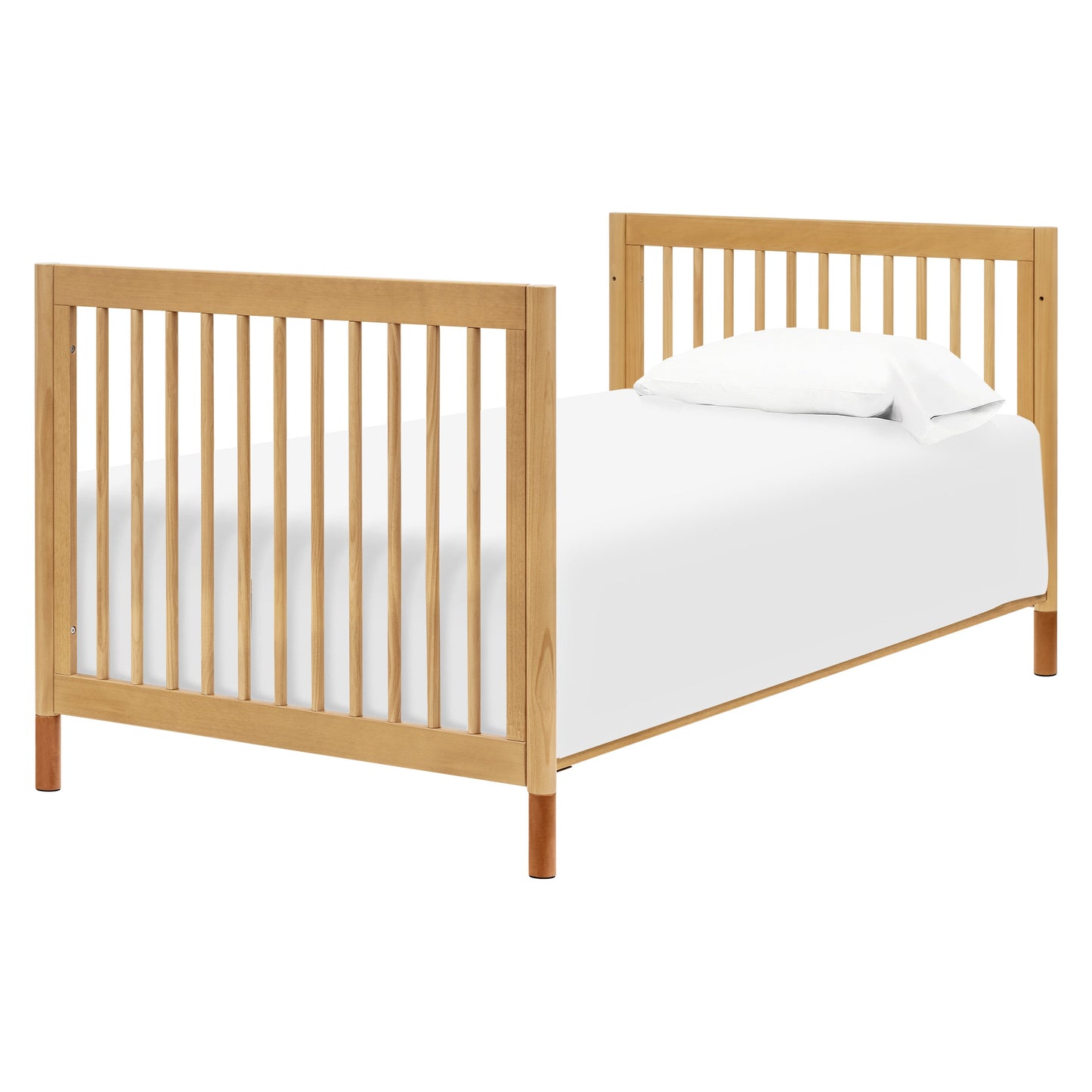 Gelato 4-in-1 Convertible Mini Crib and Twin bed in Natural Walnut Finish with Gold Feet