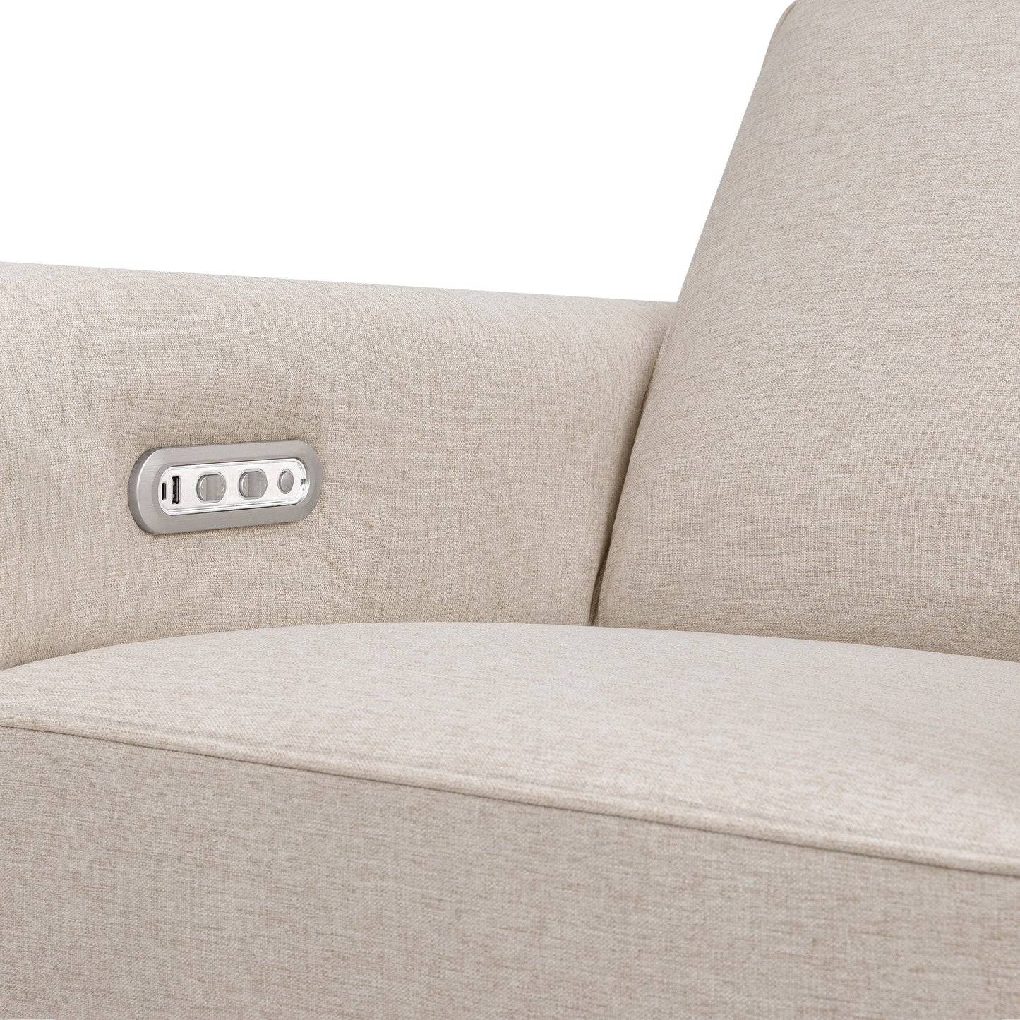 Willa Power Glider Recliner w/ adj. headrest & USB in Performance Grey Eco-Weave w/Light Wood Base