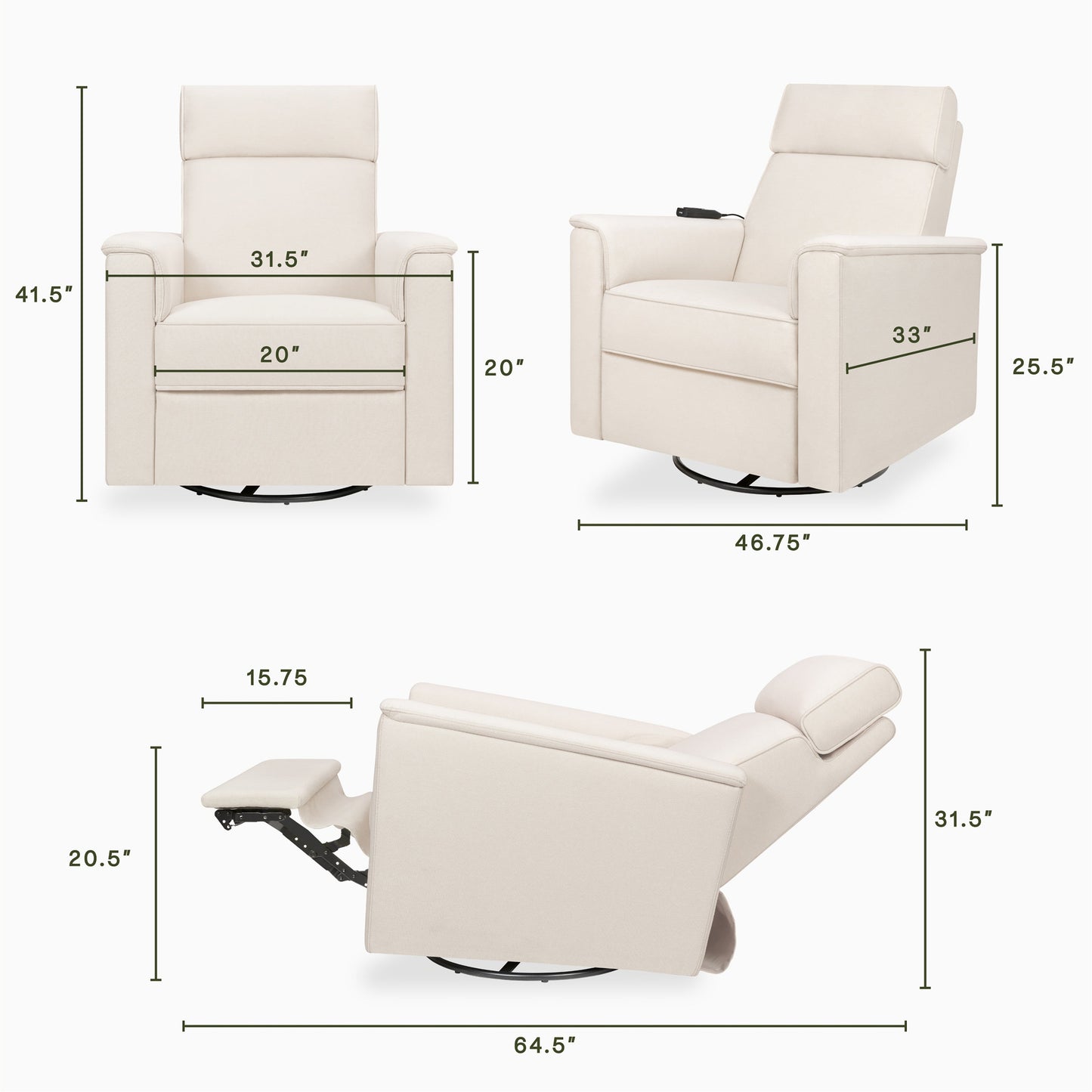 Willa Deluxe Power Glider Recliner w/Heat&Massage in Performance Beach Eco-Weave