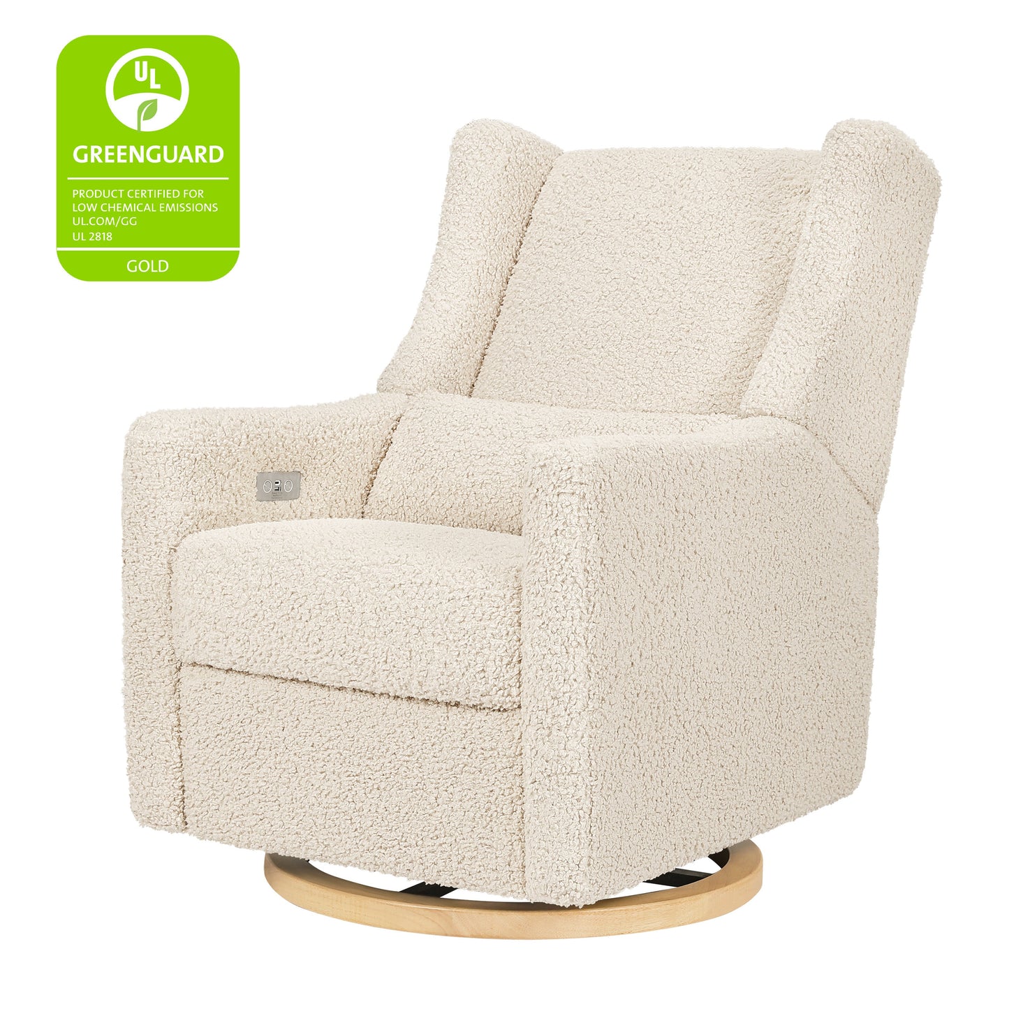 Kiwi Glider Recliner w/ Electronic Control and USB in Ivory Boucle w/Gold Base