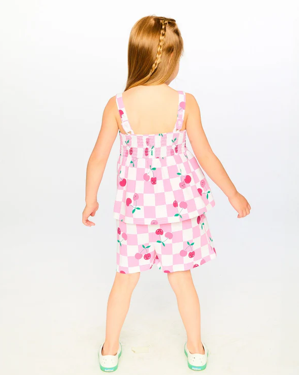 DEUX PAR DEUX ORGANIC COTTON JERSERY ROMPER PINK PRINTED CHERRIES