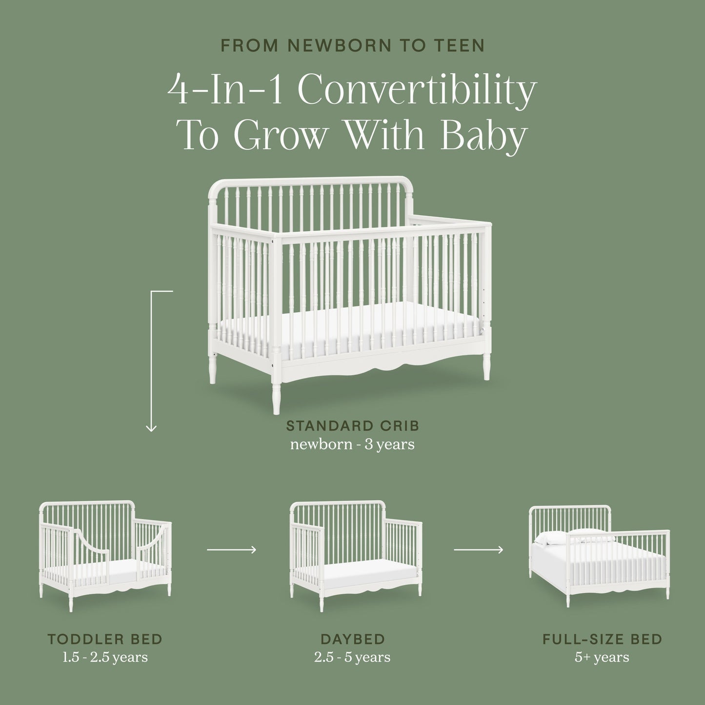 Liberty 4-in-1 Convertible Spindle Crib in Warm White