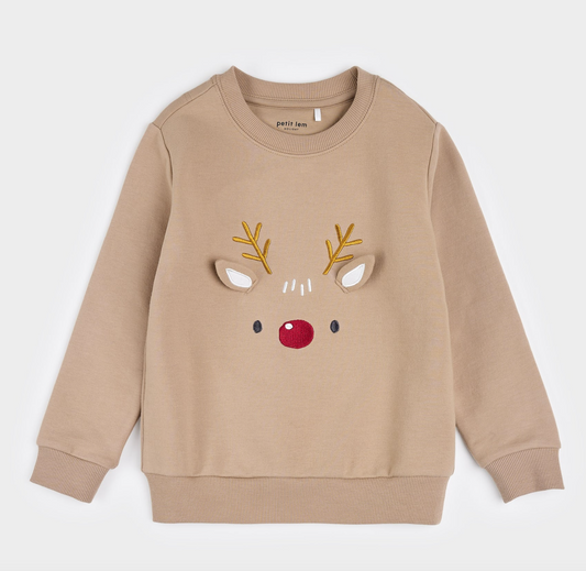 LITTLE REINDEER ON TAUPE FLEECE SWEATSHIRT