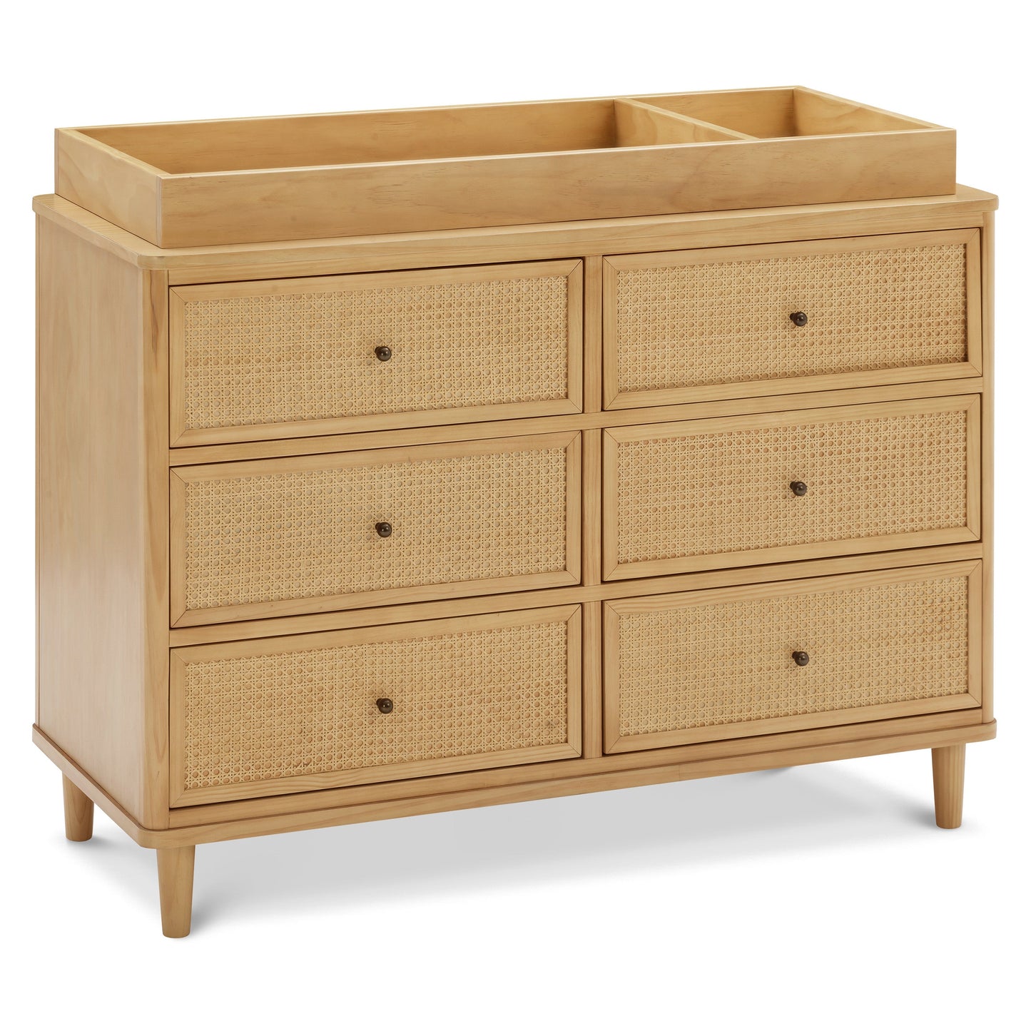 Marin with Cane 6 Drawer Assembled Dresser in Warm White and Honey Cane