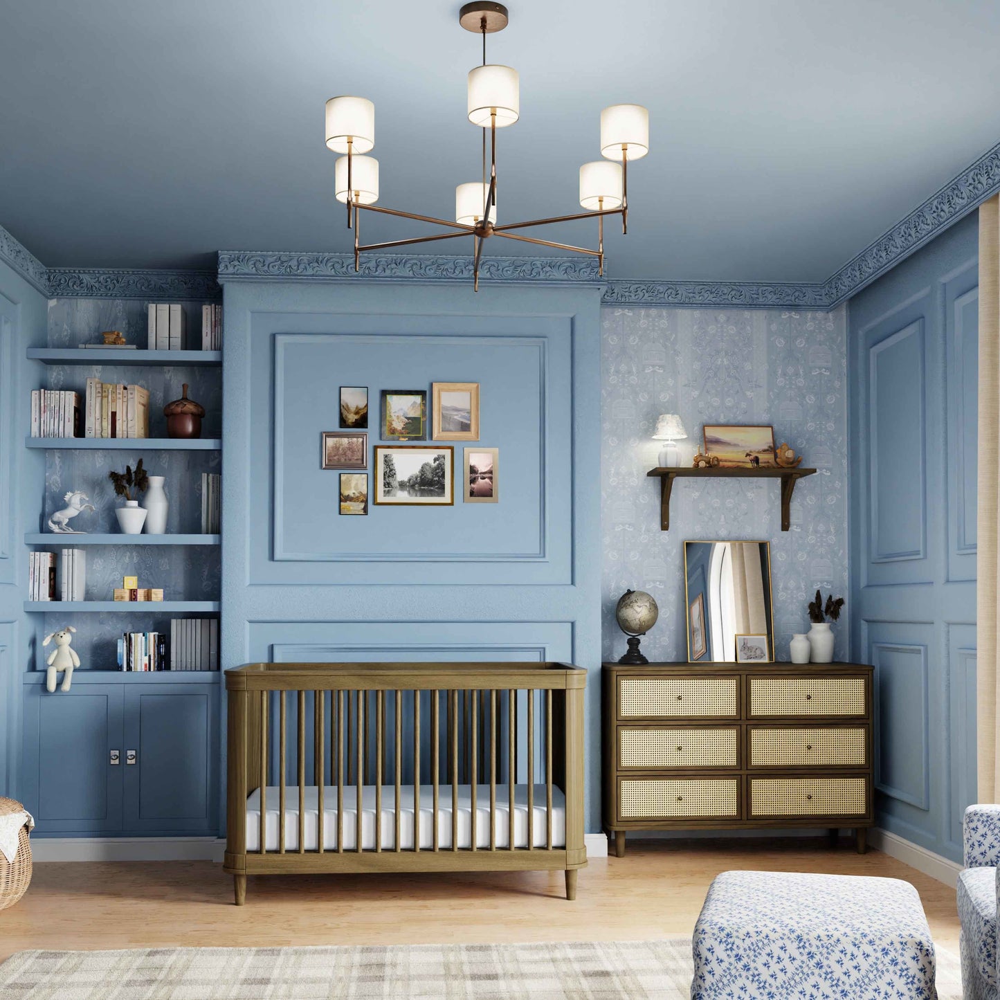 Marin with Cane 6 Drawer Assembled Dresser in Warm White and Honey Cane