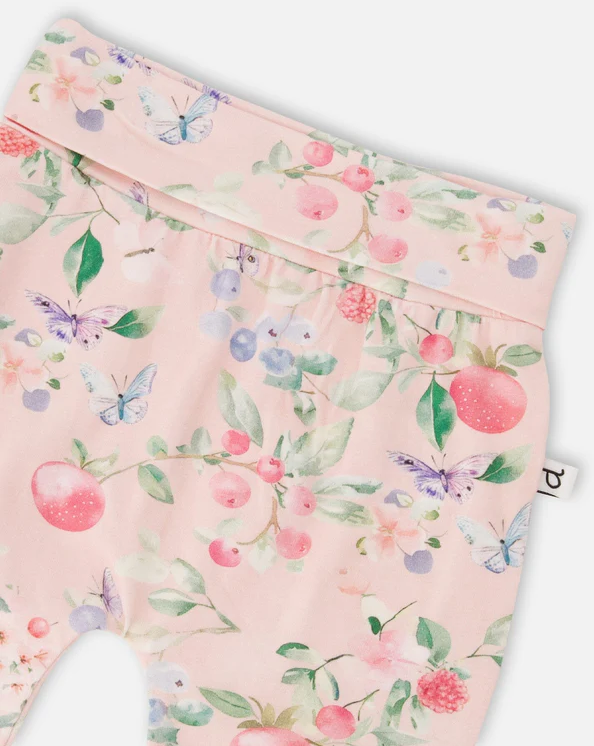 DEUX PAR DEUX ORGANIC COTTON JERSEY EVOLUTIVE PANTS PINK PRINTED BERRIES