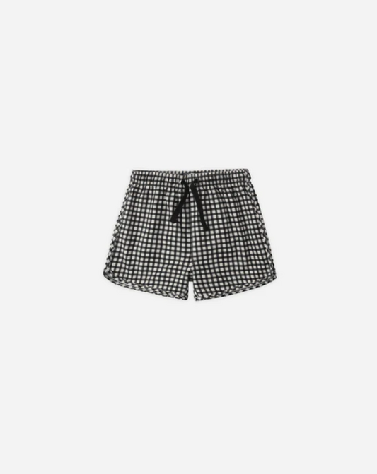 RYLEE + CRU SWIM TRUNK BLACK GINGHAM