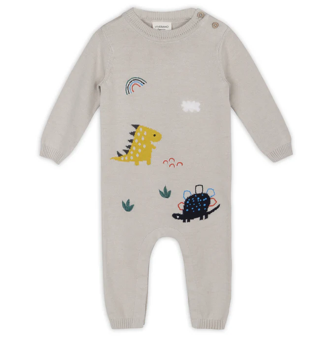 VIVERANO DINOSAUR JACQUARD KNIT BABY KNIT JUMPSUIT