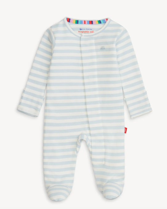 BLUE STRIPE ORGANIC COTTON MAGNETIC FOOTIE