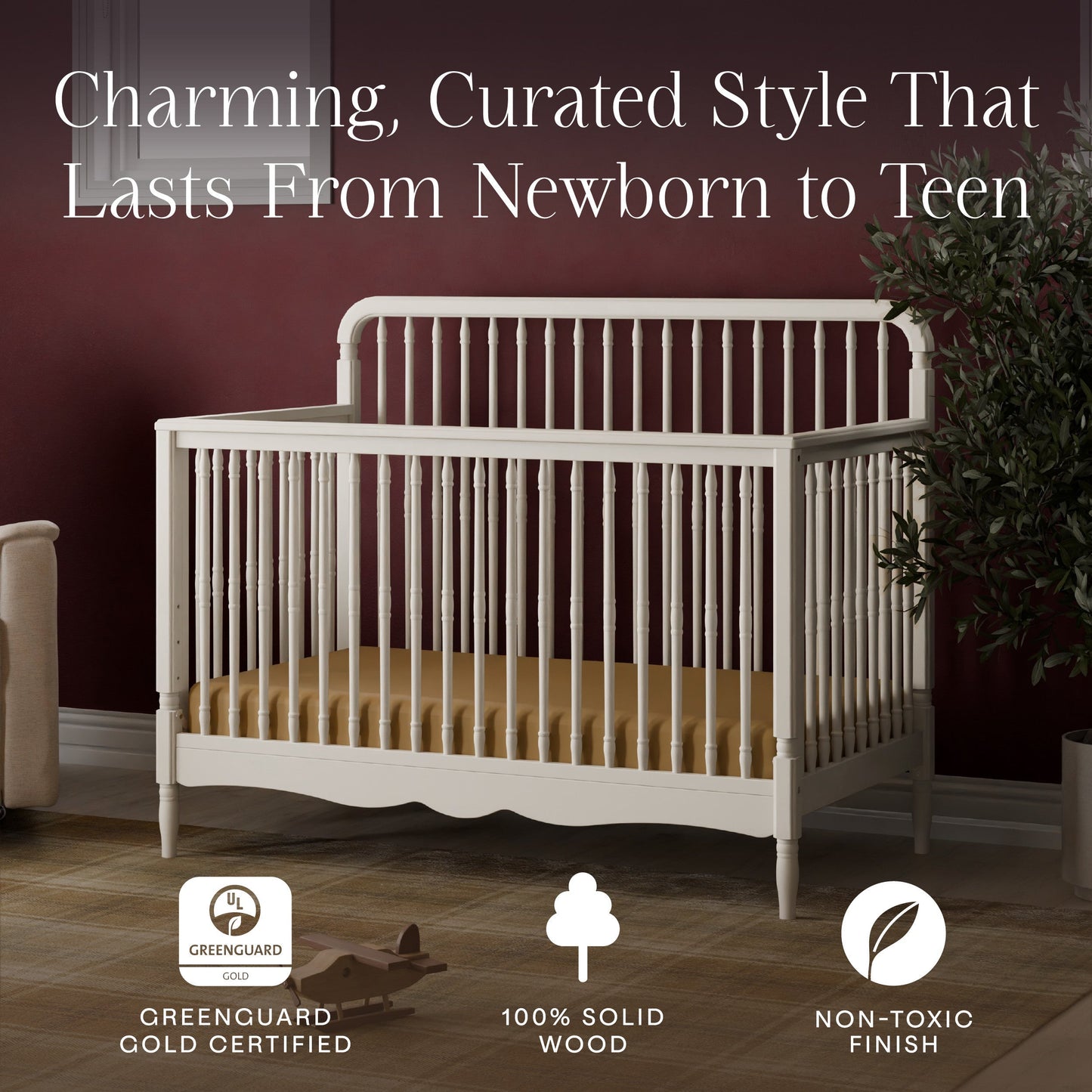 Liberty 4-in-1 Convertible Spindle Crib in Warm White