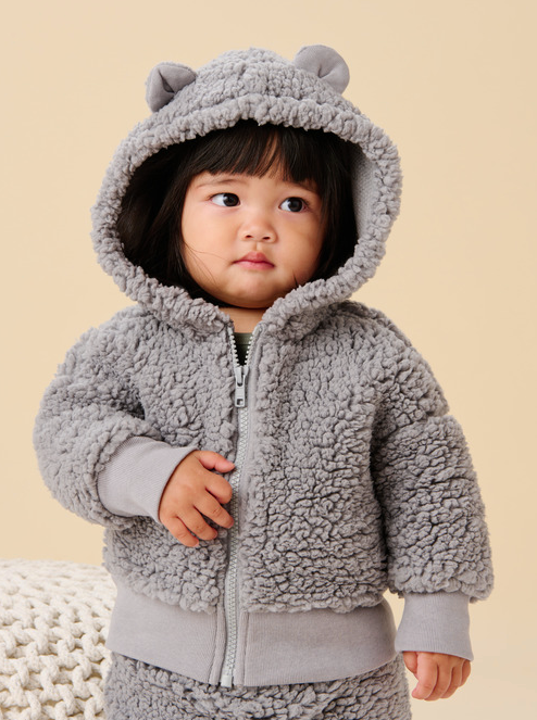 TEA BEAR EARS SHERPA BABY HOODIE 3 6 MONTHS